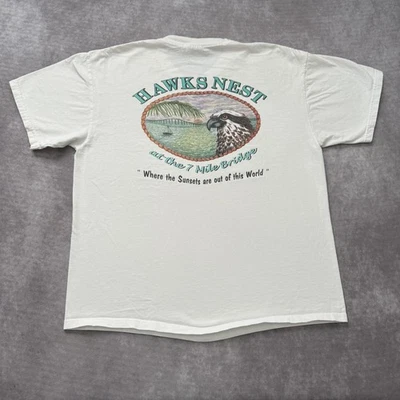 Camisa Puente Vintage Hawks Nest 7 Millas Para Hombre Grande Blanca Osprey Florida Keys Años 90 Foto 1 de 4
