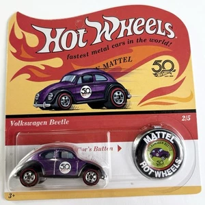 2018 Hot Wheels 50th Purple Volkswagen Beetle Car With Collector’s Button 2/5 - Picture 1 of 10