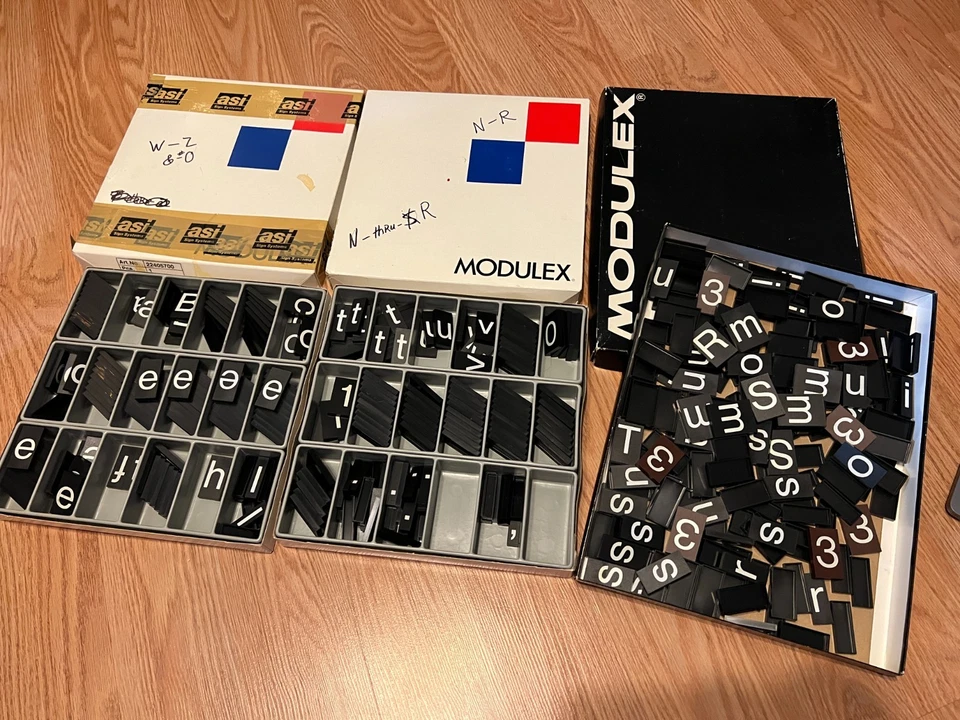 Vintage Modulex Letter Lot Boxes 1980s-90s Signage Tiles BLACK 8-tall/40mm - Image 1 of 2