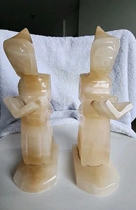 1950s Vintage Mid-Century Modern Onyx Marble Design Monk Bookends 9” - Picture 1 of 8