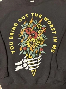 Gildan Heavy Blend Black Sweatshirt Size Small You Bring Out The Worst In Me - Picture 1 of 4