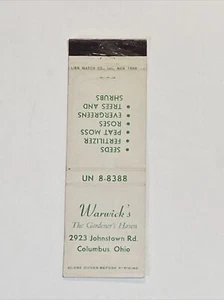 Vintage STREICHHOLZBUCH COVER Warwick, Gewächshaus Gartenbedarf, Columbus, Ohio - Bild 1 von 2