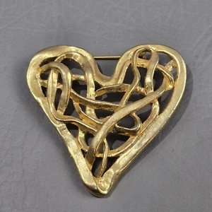 Spilla vintage Linda Dano designer firmata cuore tono oro - Foto 1 di 5
