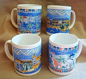 4 Ceramic MUGS w/ TEL AVIV Beach Skyline & Hotel De La Mer - Made in ENGLAND  - Picture 1 of 12