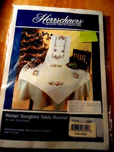 Vtg Herrschners  "Winter Songbird Table Runner"   Embroidery  16”x 40” Cotton - Picture 1 of 8
