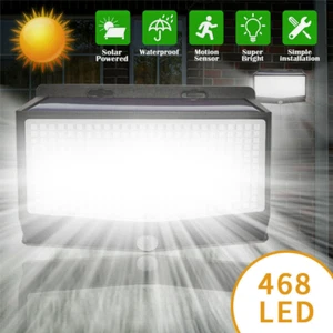 468 LED Solar Power Lights PIR Motion Sensor Outdoor Security Lamp Wall Garden~ - Picture 1 of 11