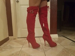 Shiekh Red Suede Thigh High Boots Size 9 - Picture 1 of 4