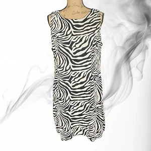 Banana Republic Sz 14 Linen Sheath Dress Zebra Print Lined Cocktail Timeless Emo - Picture 1 of 13