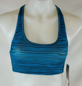 Emily B Active Wear Teal & Black Striped Sports Bra Women's Size Small Polyester - Picture 1 of 12