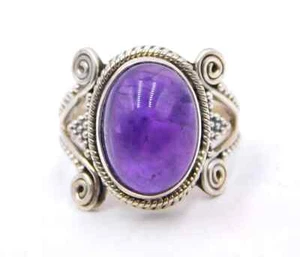 6.70 GM 925 Argento Sterling Naturale Ametista Cab Gemma Fine Misura Anello 6.8 - Foto 1 di 3