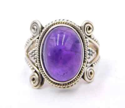 6.70 GM 925 Argento Sterling Naturale Ametista Cab Gemma Fine Misura Anello 6.8 - Immagine 1 di 3