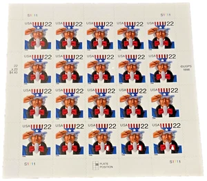 1998 UNCLE SAM 20 Stamp 22c Self Adhesive Souvenir Sheet USPS - Picture 1 of 1