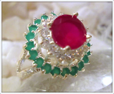 Anillo Esmeraldas Rubí Piedras Preciosas Naturales Plata de Ley 925 Damas Anillo S9 Foto 1 de 4