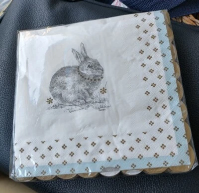 Servilletas de almuerzo Spode Meadow Lane Easter Rabbit 3 capas decoupage 40 quilates conejito  Foto 1 de 4