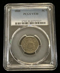 1868 Shield Nickel 5 Cents -- PCGS VF30 -- Old US Coin - Picture 1 of 4