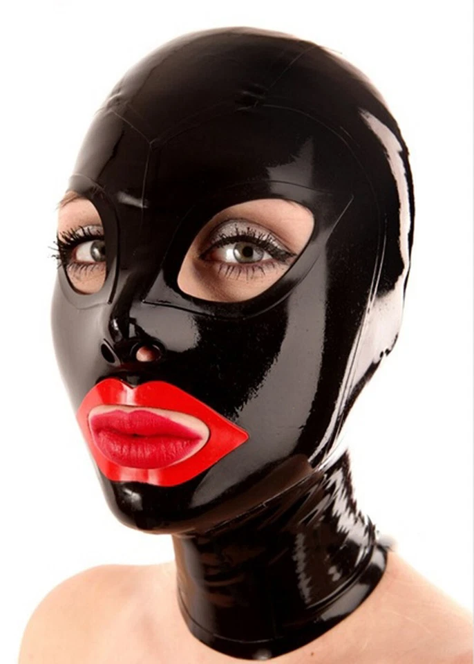 Fone de Ouvido de Látex Máscara de Beleza Capuz Brincando Olhos Abertos Boca Elasticidade Labial Vermelho - Imagem 1 de 1