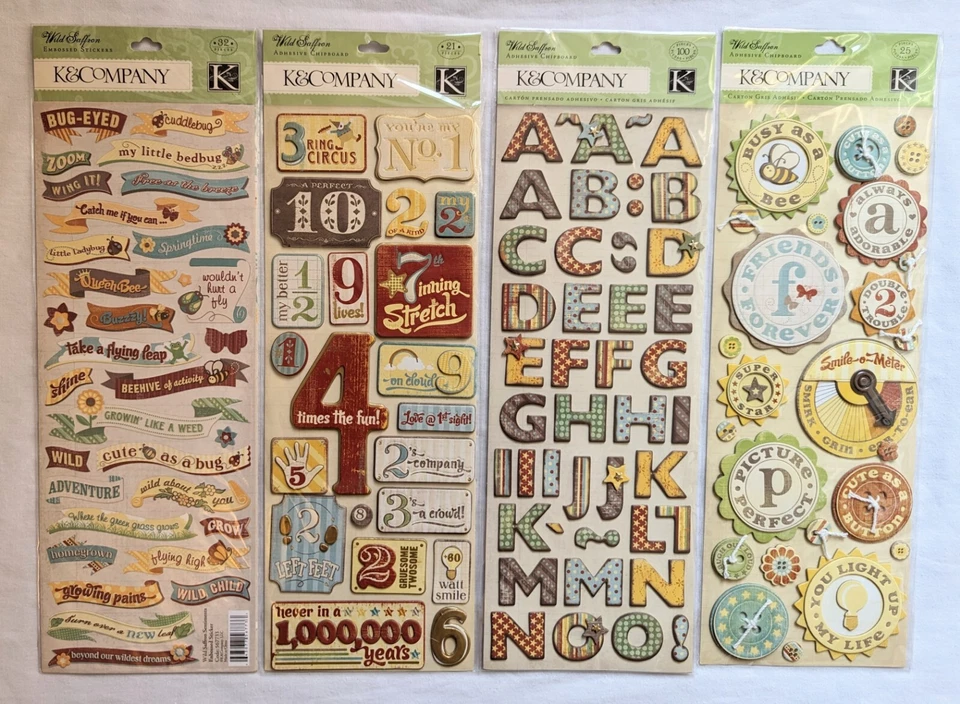 Wild Saffron Chipboard & Embossed Scrapbooking Stickers Lot of 4 by K&Company - Image 1 of 3