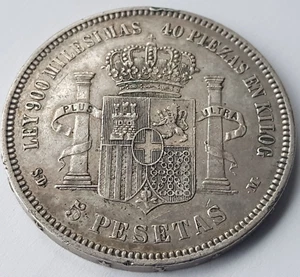 1871 Spain 5 Pesetas Amado I SD-M Silver Coin - Picture 1 of 4
