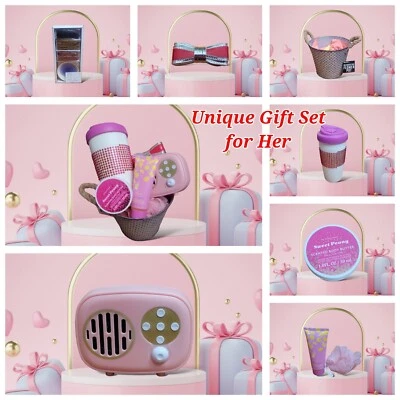 CESTA DE REGALO ÚNICA PARA ELLA ~ Vaso Bling, Altavoz Retro Loción Lápiz Labial y Más Foto 1 de 4
