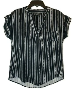 Small Dark Blue 1 Pocket V-Neck Striped Top Sweet Wanderer NWOT - Picture 1 of 7