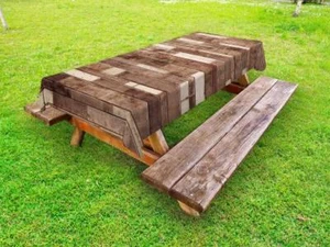 Wooden Outdoor Picnic Tablecloth Brown Farmhouse Style Print 58 X 120 Inches - Picture 1 of 2