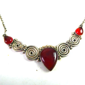 Collar Colgante de Plata Esterlina Cornalina Sólida Pechera Destacada 925 Bobinas - Imagen 1 de 11