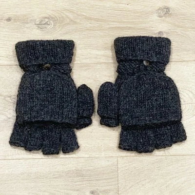 Woollen Fleece Lined Gloves, Finger & Thumb Flap, Dark Grey/Black, Dog Walking - Image 1 of 2