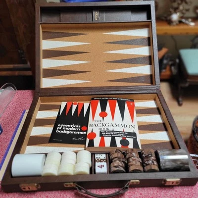 Crisloid Backgammon 1.5" Bakelite Brown Swirl & White Swirl Complete 32" Game - Image 1 of 4