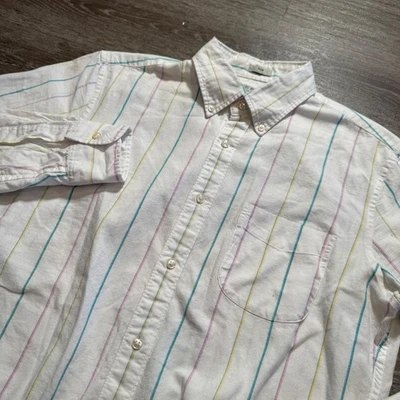 Camisa J Crew Para Hombre Mediana Oxford Blanca Rayas Manga Larga Algodón Preppy Informal Foto 1 de 4