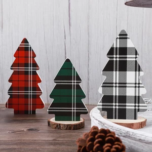 3 Stück Holz Christbaumschmuck Büffel kariert Weihnachten Stufentablett Ornamente fo - Bild 1 von 12