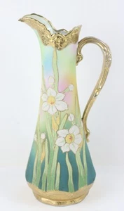 Nippon 1909 Patent Coralene daffodil pitcher ewer vase 13.25" tall - Picture 1 of 9
