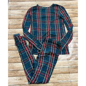 Posh Peanut Green Tartan Bamboo Pajama Set 10/12y - Picture 1 of 4