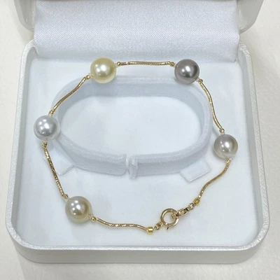 Brazalete de perlas multicolor de Tahití y Mar del Sur de oro amarillo de 14kt de 8,7-9,4 mm, 7,67" Foto 1 de 4