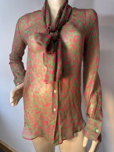 Dolce & Gabbana grün & hot pink transparent Animal Print Bluse Schleife Gr. 38 Small Bin-O - Bild 1 von 11