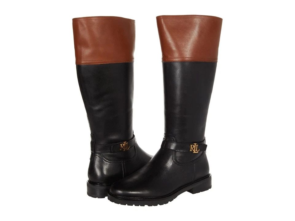 Sz 8 Lauren Ralph Lauren Everly Riding Boot Black/Deep Saddle/Tan 8 B (M) - Image 1 of 1