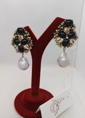 Vintage Bijoux in Bronzo Spazzolato con Onice e Perle Australiane - Immagine 1 di 4