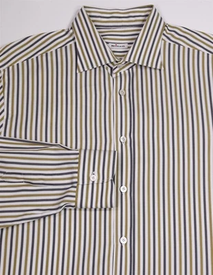 Kiton Camicia Abito Cotone Rigato Bianco Grigio Oliva (46) 18,5-36/37 - Immagine 1 di 4