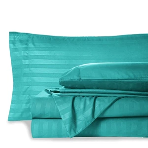 Queen Stripe Sheet Set - Luxury Hotel 1800 Premier Bedding Sheets & Pillowcas... - Picture 1 of 7