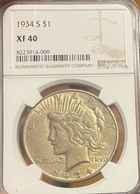 1934-S NGC XF40 Peace Silver Dollar - Image 1 of 4