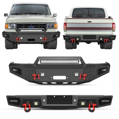 For 1992-1997 Ford F150/F250/F350 Front Rear Bumper Offroad w/Winch Plate Lights - Image 1 of 4