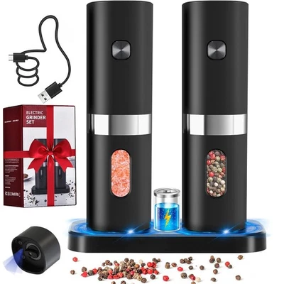 USB Aufladbare Elektrische Pfeffermühle Salzmühle 2er Set Profi Gewürzmühlen - Bild 1 von 4