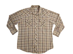 Roper Plaid Snap Button Western Shirt Mens 3XL Gold Stripes Long Sleeve Tan  - Picture 1 of 15