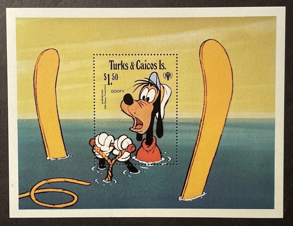 TURKS & CAICOS INTL YEAR OF THE CHILD DISNEY STAMPS '79 MNH GOOFY WATER SKIING 1 - Image 1 of 1
