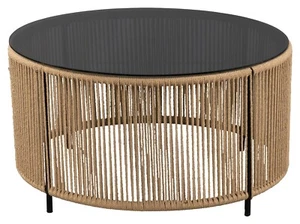 Couchtisch Wohnzimmertisch Sicherheitsglas Metallgestell Kordeln Schwarz Ø 75 cm - Bild 1 von 3