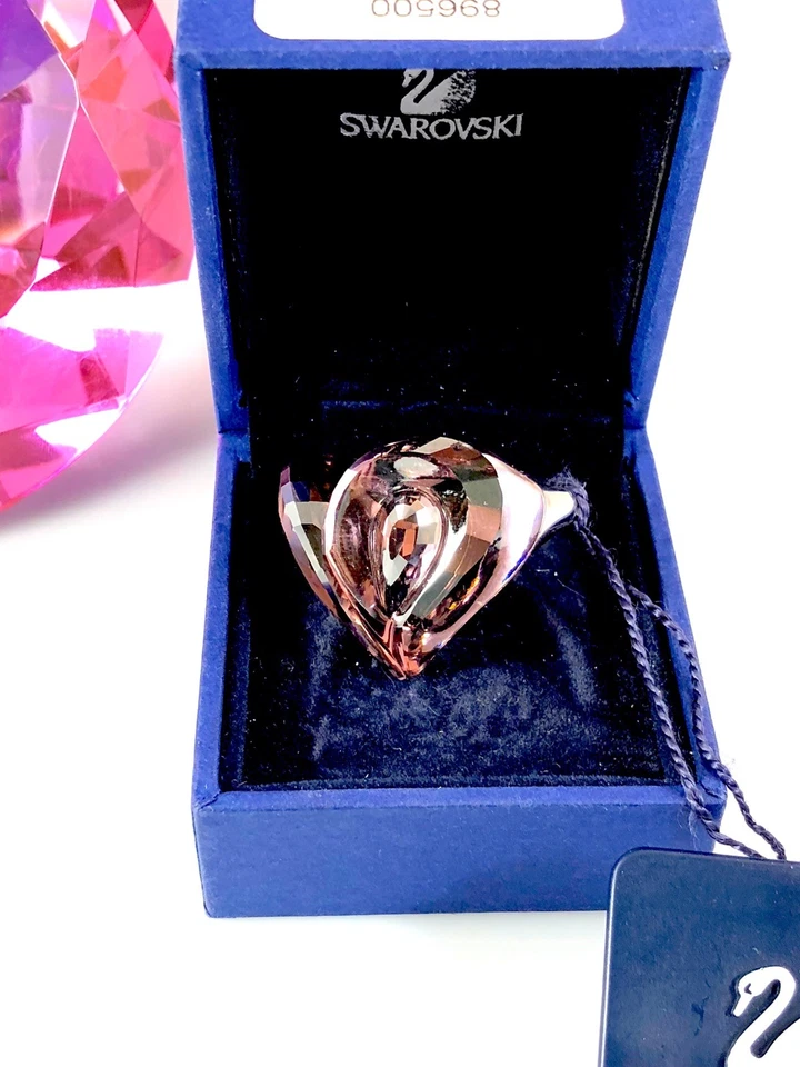 Swarovski Swan Silver Rhodium Pave Rhinestone Faux Pearl Ring Size 7