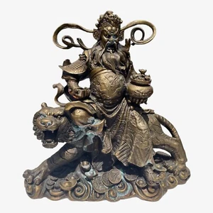 Chinese god of Wealth Zhao Gongming Tiger Statue Very Detailed 15”H 22lbs Bronze - Picture 1 of 19