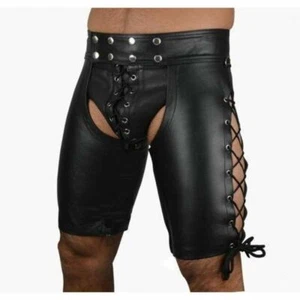 Men's Fetish Faux Leather Underwear Wet Look Boxer Briefs Shorts Pants Clubwear - Picture 1 of 16