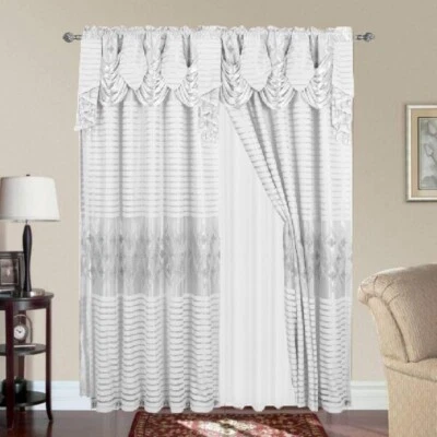 JUEGO COMPLETO CORTINA VENTANA DISEÑO BORDADO LUJO CENEFA ADJUNTA SEMISHEER Foto 1 de 4