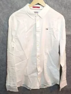Tommy Jeans Men's TJM Slim Long Sleeve Shirt White XL - Picture 1 of 20