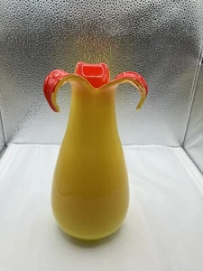 Blown Glass Vase Beautiful Yellow & Red 8" -  3.5" Good Cond  - Picture 1 of 11